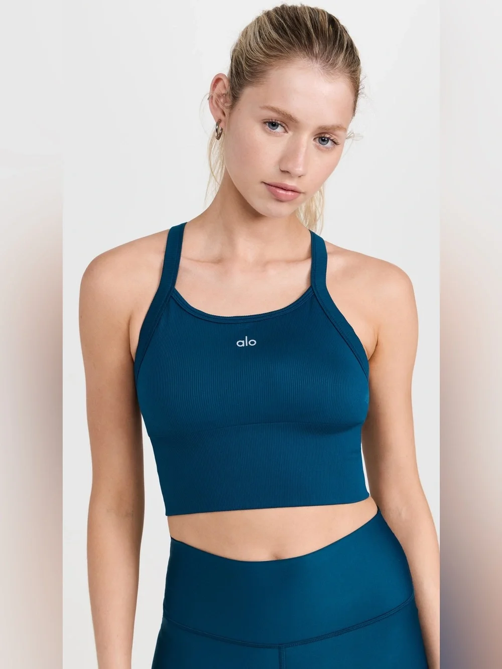 Alo Yoga Seamless Ribbed Favorite Bra Tank Eclipse Blue Size Medium NWT
